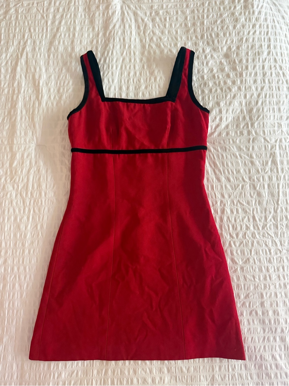 Bebe Red Fitted Mini Dress Black Velvet Trim